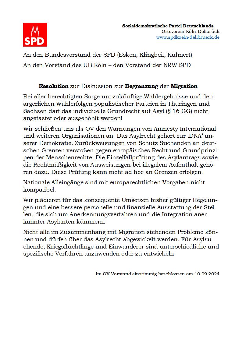 Resolution zum Asylrecht